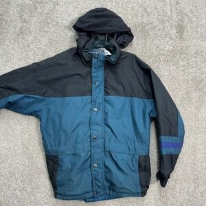 County Seat Mens Outdoor Jacket Colorblock Hooded Nylon Zip Up Size M